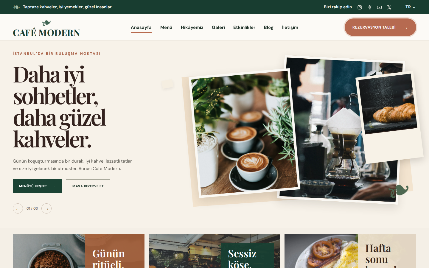Cafe Modern ana sayfa ekran görüntüsü